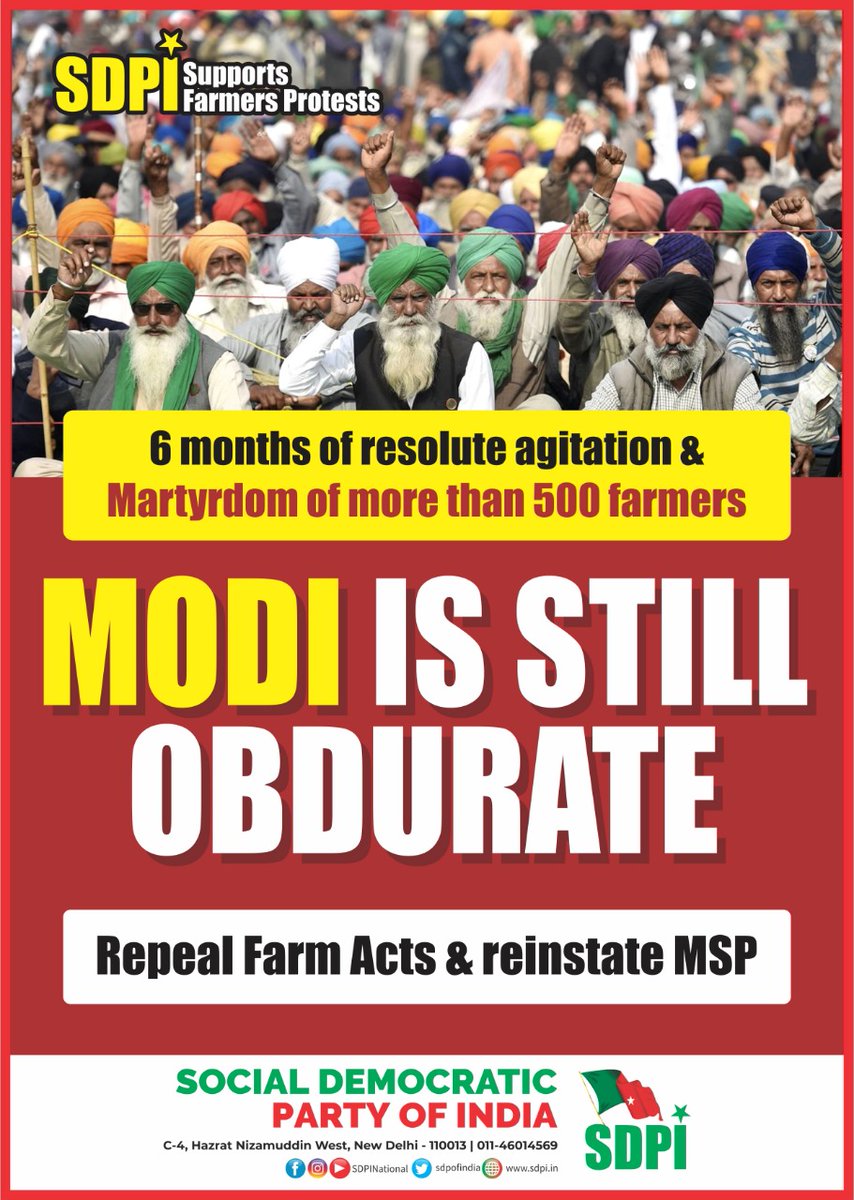 ElyasThumbeSDPI's tweet photo. Modi &amp; BJP have neither respect farmers nor honour the martyrdom of farmers. Farmers protests will not stop until  justice availed. This protest will mark in the history as a "Freedom Struggle" against Fascist government.

We are with farmers

#Black_Day_Of_Farmers https://t.co/LYI5bsLU6W