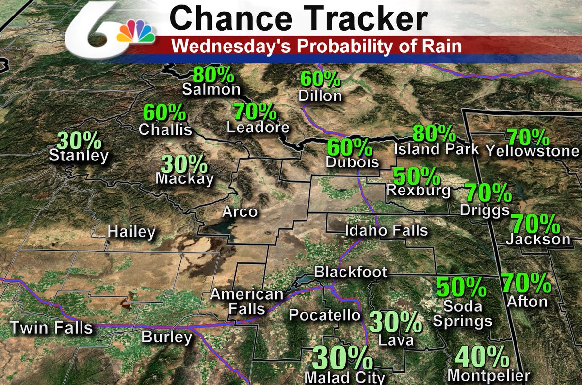 DougIWeatherGuy's tweet photo. 💦 and ⚡️will linger for some on Wednesday. #eastidaho #idwx #islandpark #yellowstone #jacksonhole #salmonidaho #rexburg #challisidaho #dillonmt #sodasprings #driggs https://t.co/HR1X8b3eIR
