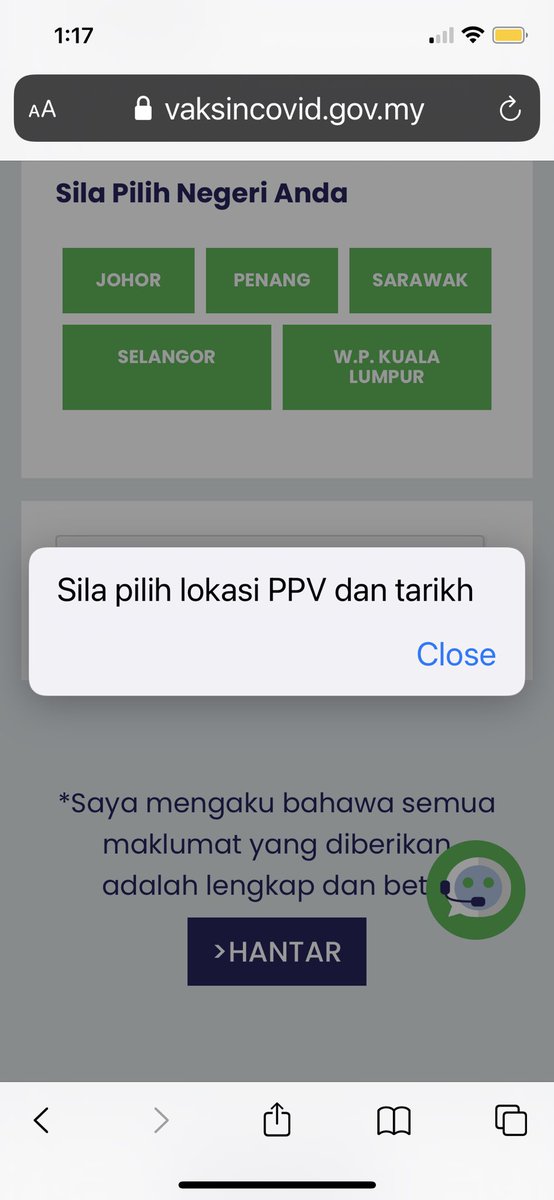 chuaty's tweet photo. I am trying on my handphone and yet the same results. The vaccination numbers are low and yet those who want to get can’t get it. I still can’t select state... sigh. https://t.co/vD0IwPb4CZ