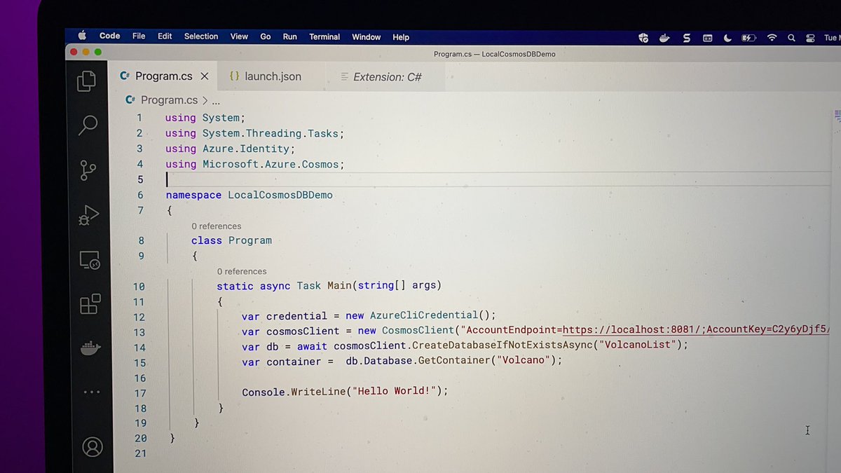 And off we go! <a href="/AzureCosmosDB/">Azure Cosmos DB</a> running a treat on my #macbookpro (Intel chip) using the official #docker image! UI and Code side by side :-) #msbuild #MSBuild2021 #cosmosdb #dotnet #containers