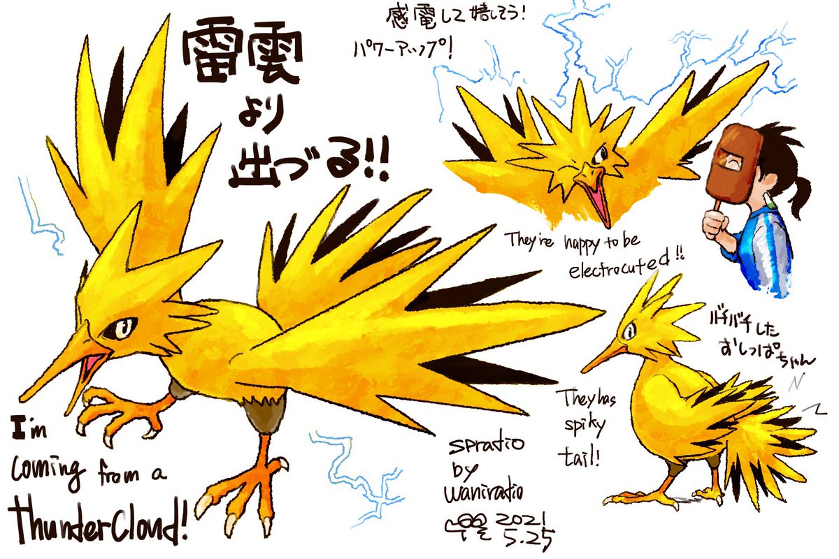 #ポケモンと生活 
#ポケモンGO 
#サンダー
#Pokemon
#Zapdos
1日に1匹のポケモンを描くチャレンジ😺 
145日目でんきを自在にあやつる、サンダー!⚡️ 