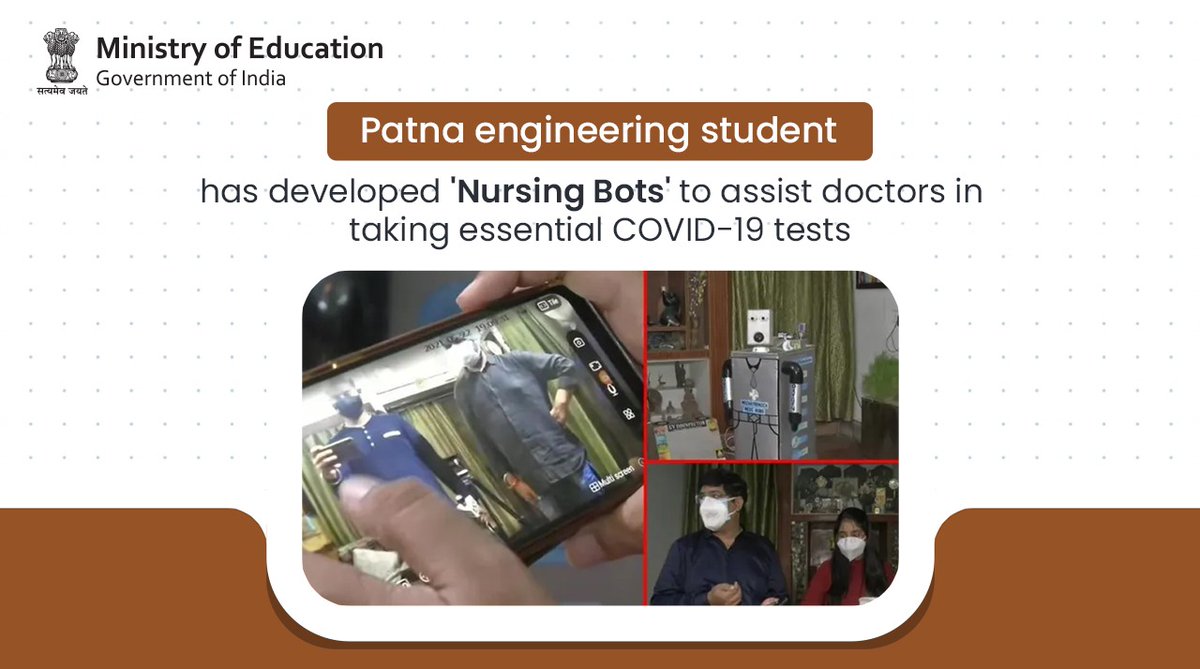 EduMinOfIndia's tweet image. An engineering student from Patna, Akansha, along with her father, has developed ‘Nursing Bots’, a robot that can assist doctors in taking essential #COVID-19 tests.

Very thoughtful and apt use of technology!

bit.ly/nursingbots