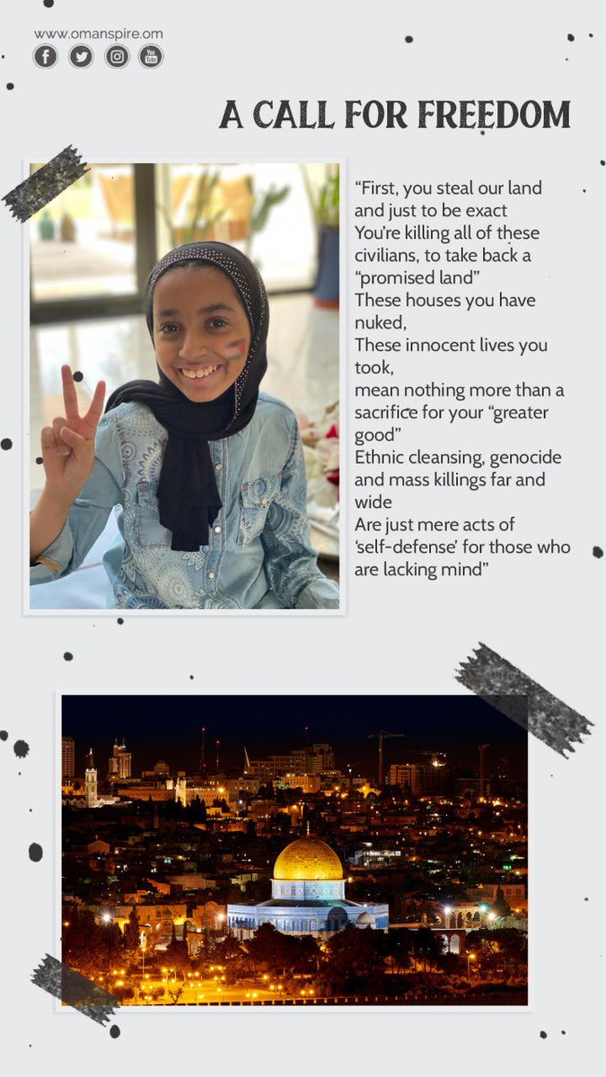 First, you steal our land

and just to be exact

You’re killing all of these civilians, to take back a “promised land”

#omanspire  #GazaUnderAttak #PalestineBleeding  #Palestinian  #PalestinianLivesMatter 

omanspire.om/articledetails…