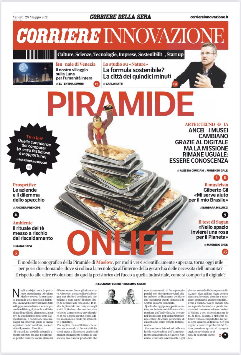 La copertina del <a href="/Corriere/">Corriere della Sera</a> Innovazione di venerdì Piramide Onlife  <a href="/Floridi/">Chuuk</a> Carlo Ratti <a href="/SuminiValentina/">valentina</a> Galli <a href="/Museoscienza/">Museoscienza</a> <a href="/ProfPrencipe/">Andrea Prencipe</a> <a href="/MassiBucchi/">Massi Bucchi</a> <a href="/MaurizioCheli/">Maurizio Cheli</a> <a href="/MadameSwann/">Roberta Scorranese</a> <a href="/LDO_CTIO/">Roberto Cingolani</a> <a href="/IITalk/">IIT</a> <a href="/CNRsocial_/">CNR Consiglio Nazionale delle Ricerche</a> <a href="/BjarkeIngels/">BjarkeIngels</a> @Vagabondamente @DavideReina