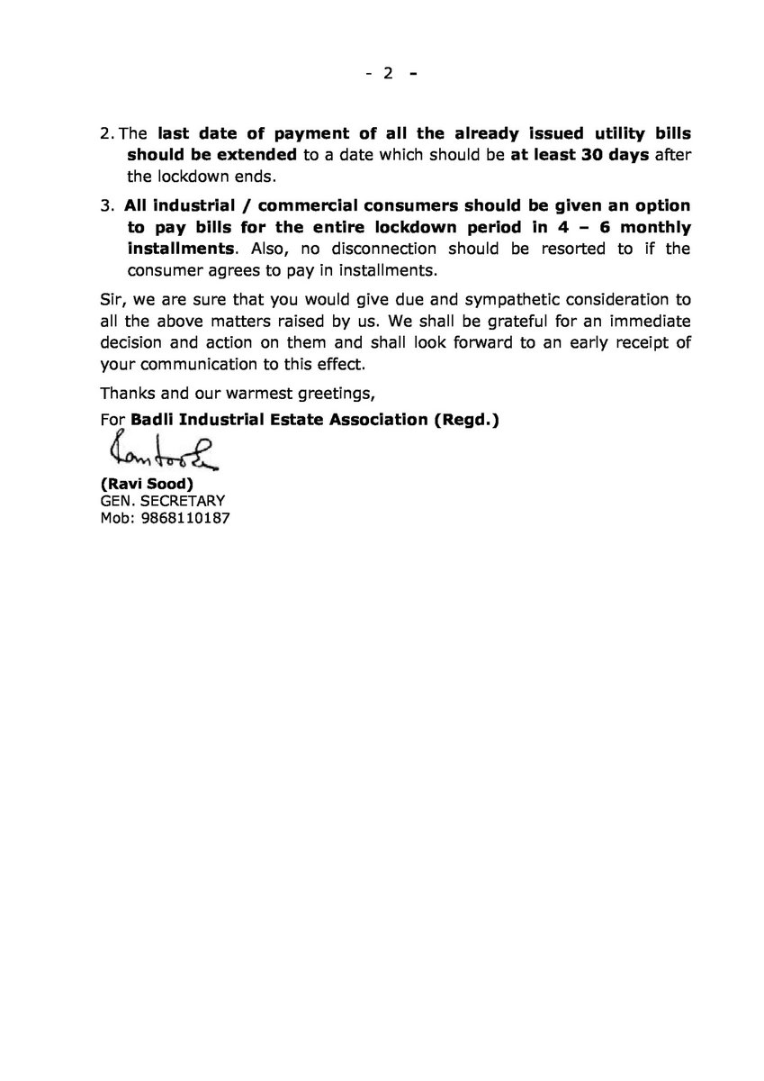 BadliEstate's tweet image. @ArvindKejriwal @CMODelhi with Covid +ity rate down to 2%, pl allow ind in Delhi to reopen. We are largely Micro&amp;amp;Small units who having borne brunt of 1st wave of Covid &amp;amp; are suffering badly during 2nd wave. Pl also provide relief on utility bills as requested in attached letter