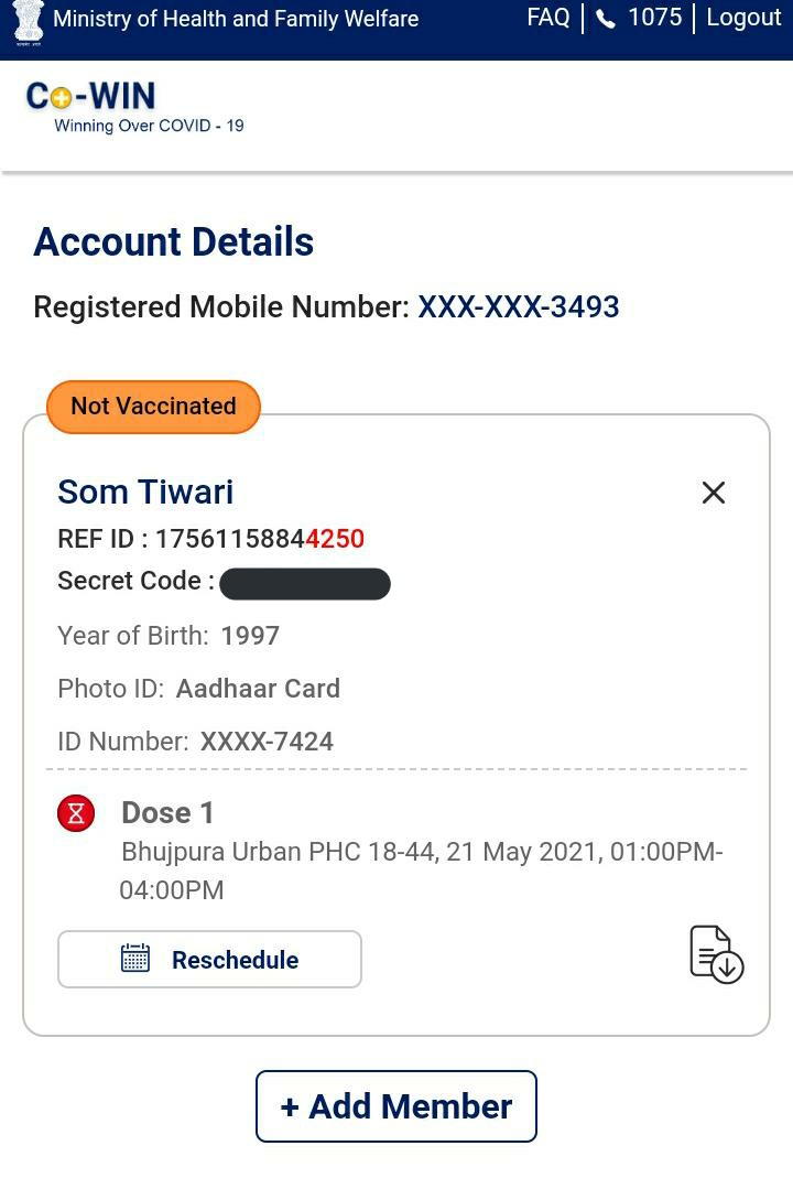 Cricinsane1's tweet photo. #COVID19Vaccination
So I got 1st dose of Covishield on 21.05 .2021 at Bhujpura Urban PHC Aligarh, but I have not received any message conforming the same.
Also Cowin site shows the status as not vaccinated.
I complained on helpline number but received no resolution. (1/2) https://t.co/obLs25Djis