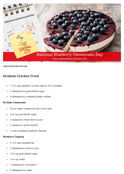 CandlewoodTexas's tweet photo. Celebrate Blueberry Cheesecake Day with this yummy recipe!

#NationalBlueberryCheesecakeDay
#WeLoveOurResidents #LoveWhereYouLive #CorpusChristi #Recipes https://t.co/1bEpXuQQt3