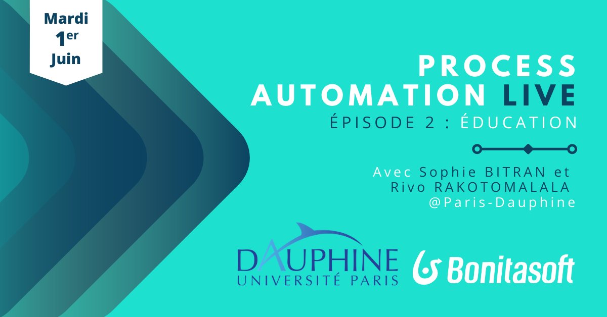bonitasoft's tweet photo. [Épisode 2] Process Automation LIVE - Spécial #Éducation
🎙️ Rejoignez-nous le 1er juin pour le 2ème épisode en #français avec #UniversitéParisDauphine  🎓
👉 Inscrivez-vous 👉 https://t.co/HefqCMw60S
#DPA #SuccessStory #BPM #ProcessAutomation #webinar https://t.co/XJewzrxtC5