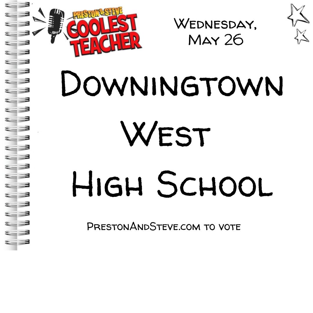PrestonSteve933's tweet photo. Today we randomly selected Downingtown West (@dasd_dhsw) as our #CoolestTeacher School. Current students are invited to vote: https://t.co/JjaM5zznv7 https://t.co/1OaeGHQEo5