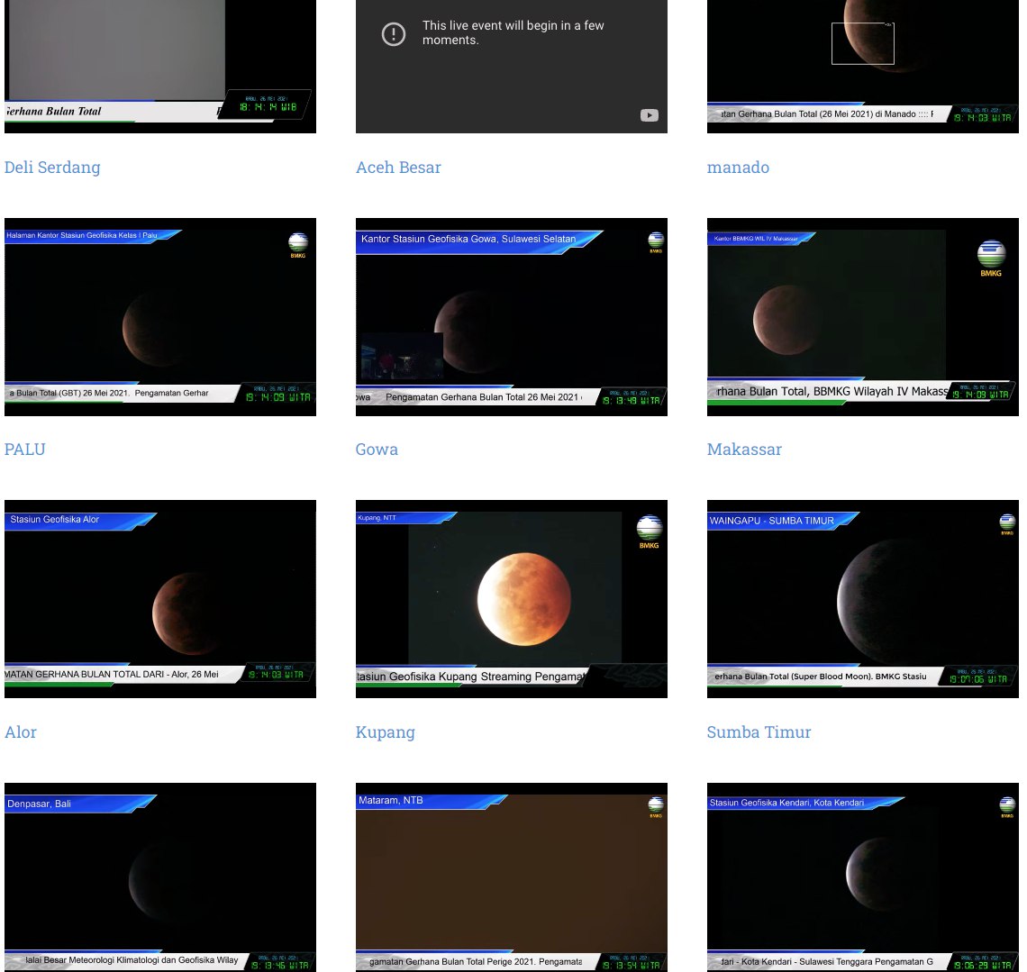 BMKG membagikan foto-foto Gerhana Bulan Total (GBT) yang diamati dari berbagai wilayah di Indonesia.