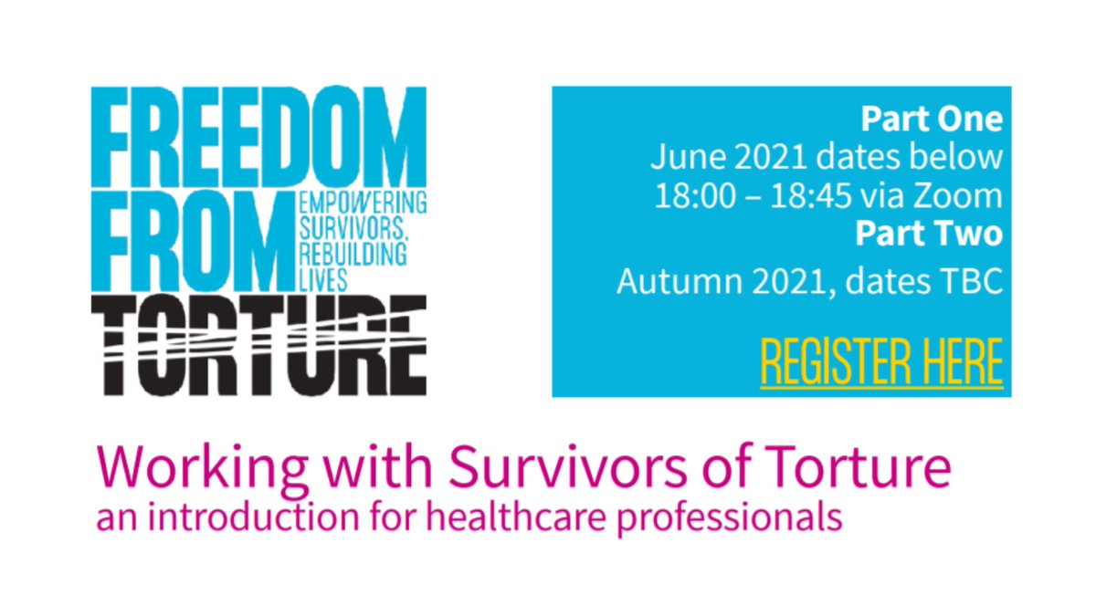 CALLING ALL HEALTHCARE PROFESSIONALS!

We're running a series of FREE webinars throughout June to help health care professionals understand how best to work with survivors of torture. 

Register for free today: action.freedomfromtorture.org/working-surviv…

1.