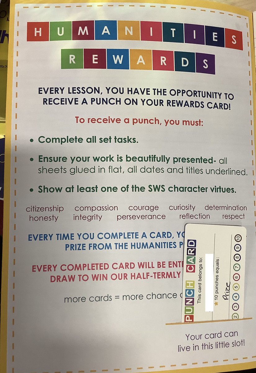 missellisREL's tweet photo. The inside cover of our new options classes’ books. A simple reward system, rewarding basic standards and expectations, to ensure every student can be successful and feel appreciated. #SWSfamily #SWShumanities #rewards #standardsandexpectations #options #GCSE https://t.co/Vag49jBxgb