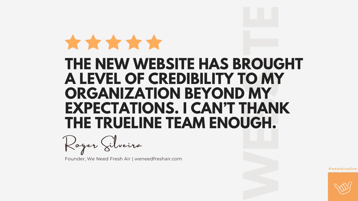 WeareTrueline's tweet photo. The new We Need Fresh Air site is live + here's what founder Roger Silveira says, "Thank you @JasonPafundi @theoriginaleb @ShamusAlley for your help in designing + building https://t.co/OESy5bhZBl's new website. It's brought a level of credibility to my org beyond expectation." https://t.co/cCsgyvWpAY