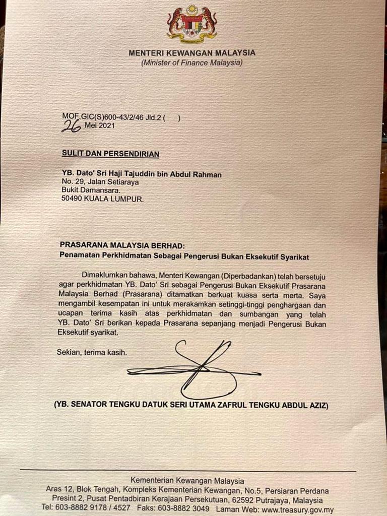 Themalaysianinsight On Twitter Just In Ministry Of Finance Confirms Prasarana Chairman Tajuddin Abdul Rahman Has Been Removed From The Post With Immediate Effect A Day After A Disastrous Press Conference About The