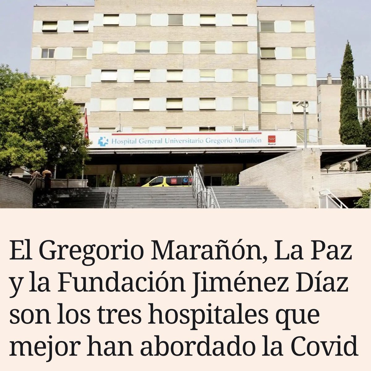 IdiazAyuso's tweet photo. Un reconocimiento al magnífico trabajo de nuestros profesionales sanitarios.

Orgullosos del Gregorio Marañón, La Paz, Fundación Jiménez Díaz y de toda la sanidad madrileña.

https://t.co/hflBurLXCh https://t.co/mu4G1SGDgm