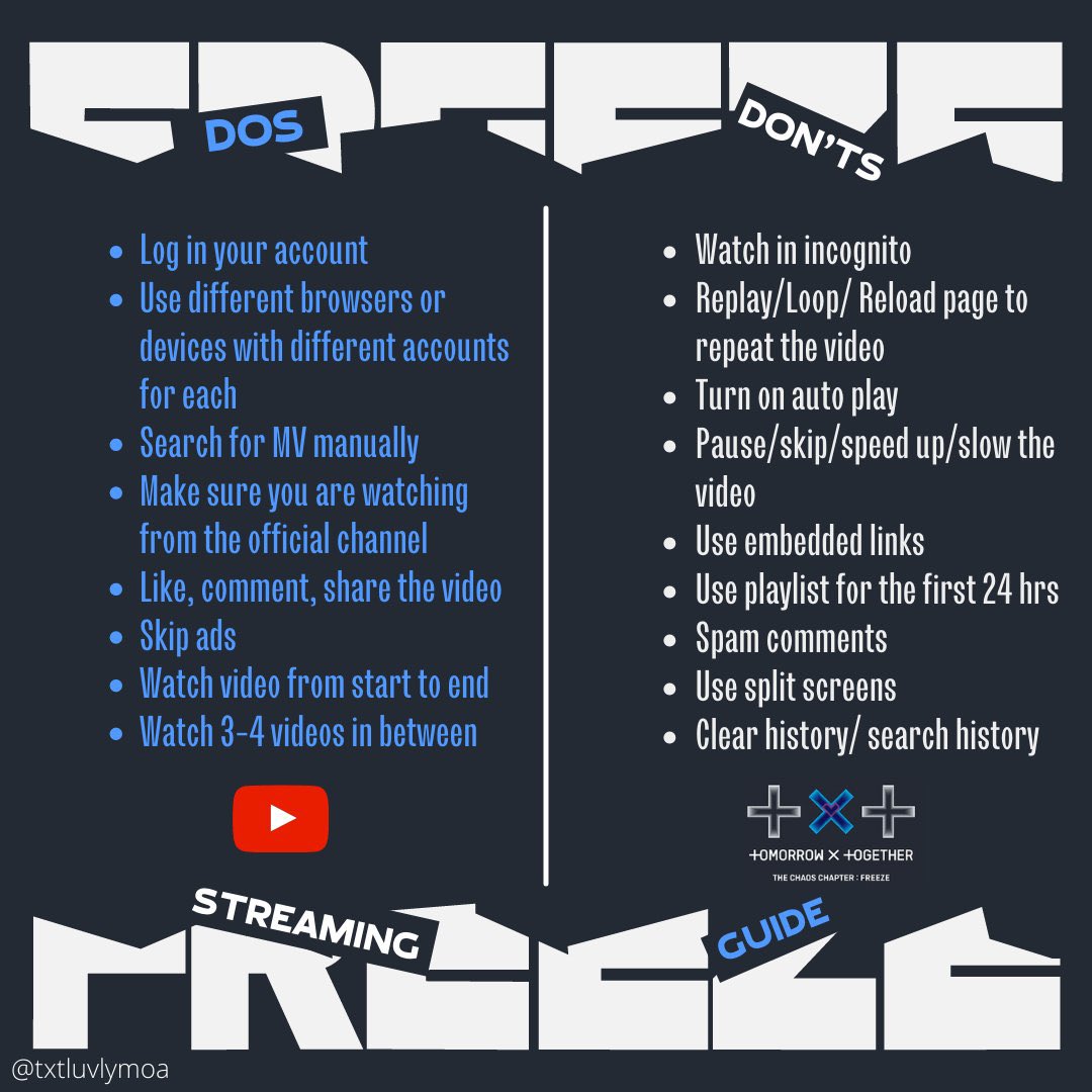taehyuntwts's tweet photo. DOs and DON’Ts to stream the MV
Let’s do it right and reach out goals! https://t.co/Oi2ZLNIgBL