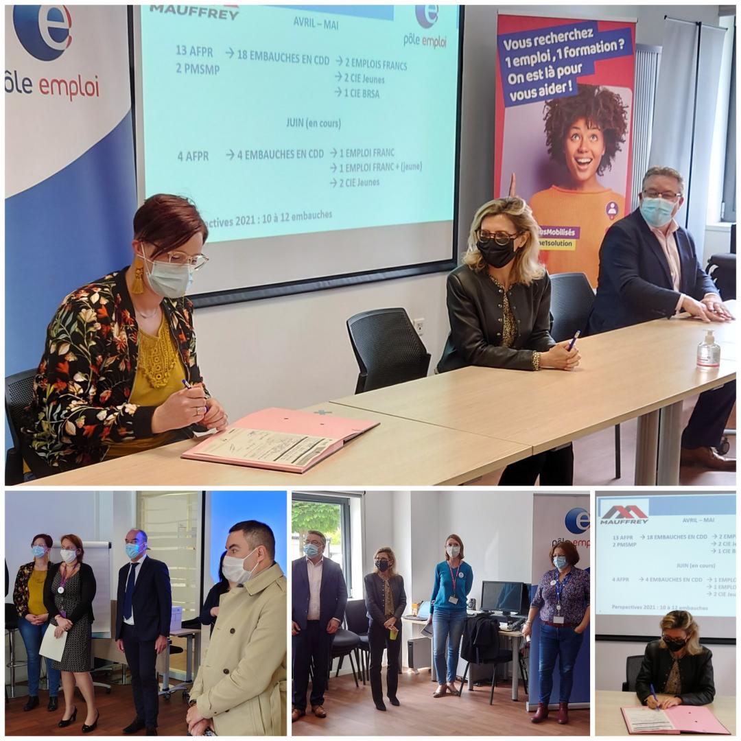 Dans le cadre du #planderelance, signature d'un #emploifranc avec l'entreprise #mauffrey en présence de Mme Camille Tubiana #prefetealegalitedeschances à l'agence #poleemploi de #GrandeSynthe. A souligner, le contrat concerne une #femme 🙎‍♀️dans le secteur du #Transport. 🚚