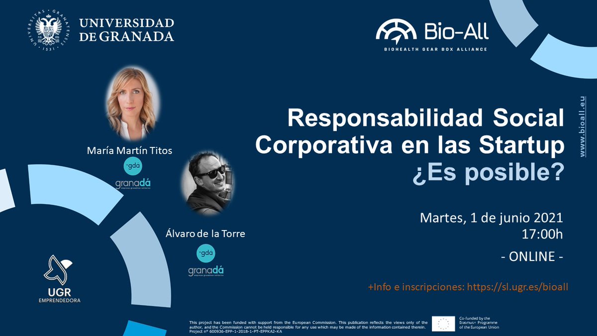 ¿Es posible pensar en responsabilidad social cuando se está iniciando un proyecto #emprendedor?

<a href="/mariamartintito/">Maria Martin Titos</a> y <a href="/delatorrearaus/">delatorrearaus</a> compartirán su punto de vista para todas las #startup 

📅 1 de junio
⌚ 17h
🌐 Online -ZOOM

+Info e Inscripciones: sl.ugr.es/rscstartups
