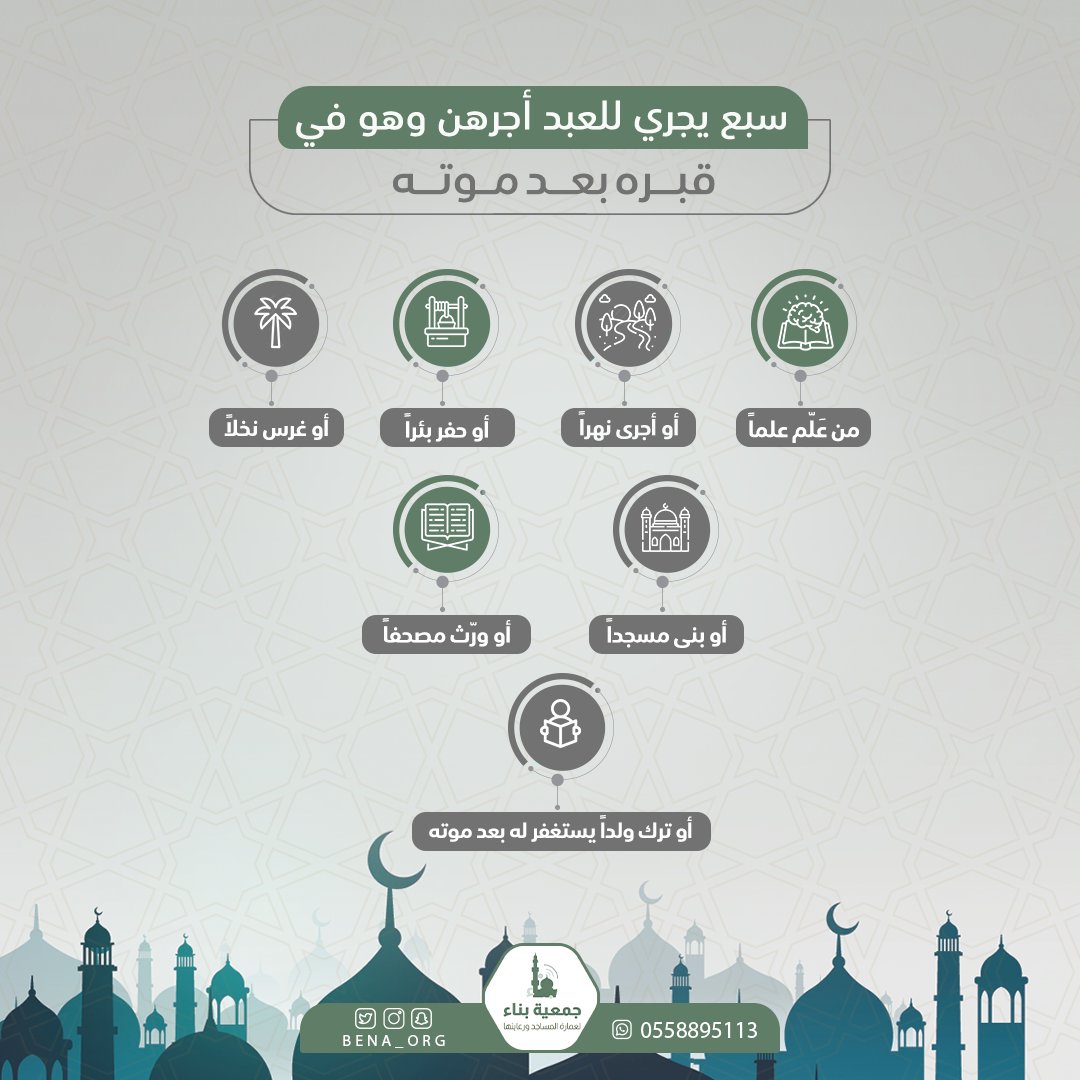 bena_org's tweet photo. سبع يجري للعبد أجرهن وهو في قبره بعد موته
#جمعية_بناء #السعودية https://t.co/eyMBznXDM8