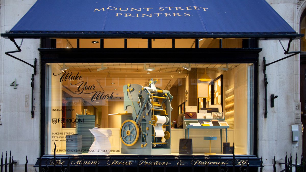 .<a href="/MountStPrinters/">MountStreetPrinters</a> have collaborated with leading paper manufacturer <a href="/FedrigoniUK/">Fedrigoni UK</a> &amp; creative workshop Makerie Studio for 'Make Your Mark'. The new installation in the heart of #Mayfair commemorates their 40th Anniversary &amp; celebrates the art of printing. ow.ly/gGot50EVsWX