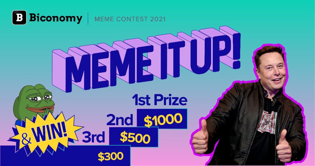 🐸𝔅𝔦𝔠𝔬𝔫𝔬𝔪𝔶 𝔐𝔢𝔪𝔢 ℭ𝔬𝔪𝔭𝔢𝔱𝔦𝔱𝔦𝔬𝔫🃏

Make memes-> Earn money &amp; copious amount of clout 😎🤑

🥇 1st price: $1000 in $USDT
🥈 2nd price: $500 in $USDT
🥉 3rd price: $300 in $USDT

How to participate in meme wars? 👇