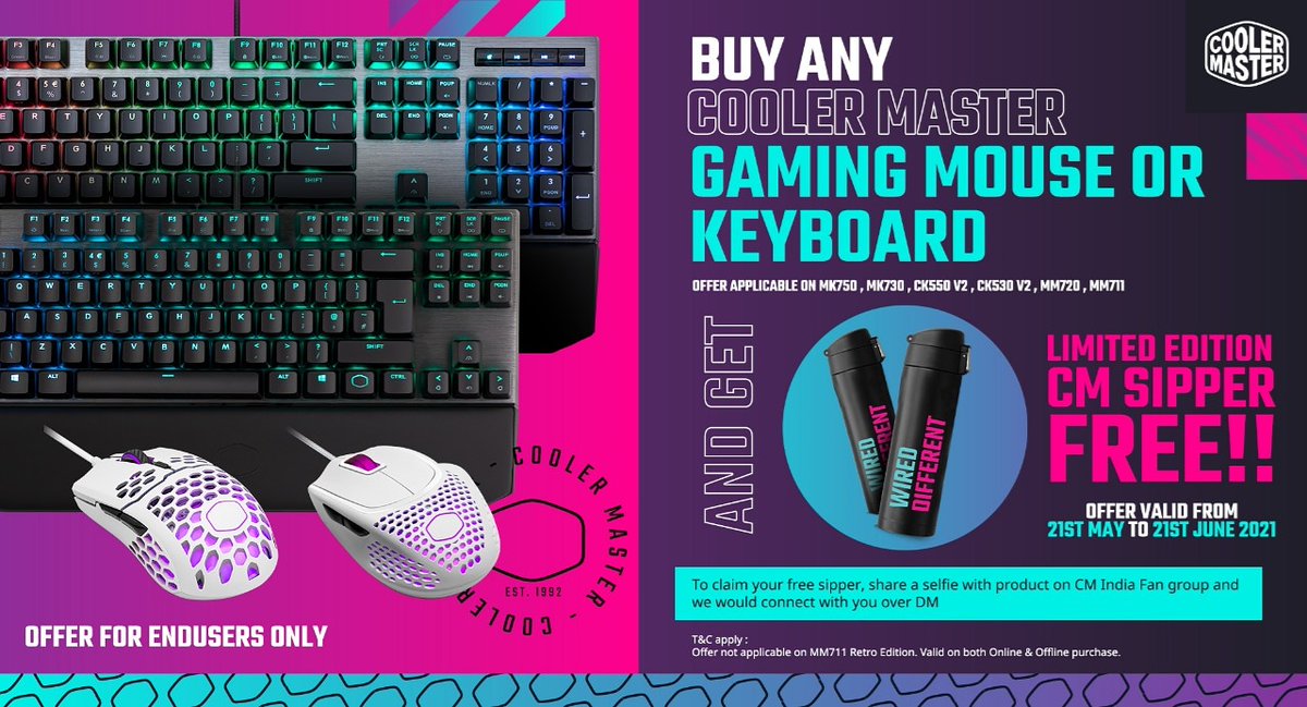 SphinxComputers's tweet image. 🥳🥳Offer🥳🥳
from 21st May to 21st June 2021.

** OFFER FOR ENDUSERS ONLY**
Buy any cooler master gaming mouse or keyboard.
.
.
.
.
#sphinxcomputers #pcindia #coolermaster #computerstore #coolermastergaming #gamingkeyboard #gamingmouse #pcindiaofficial #computerstorenearme