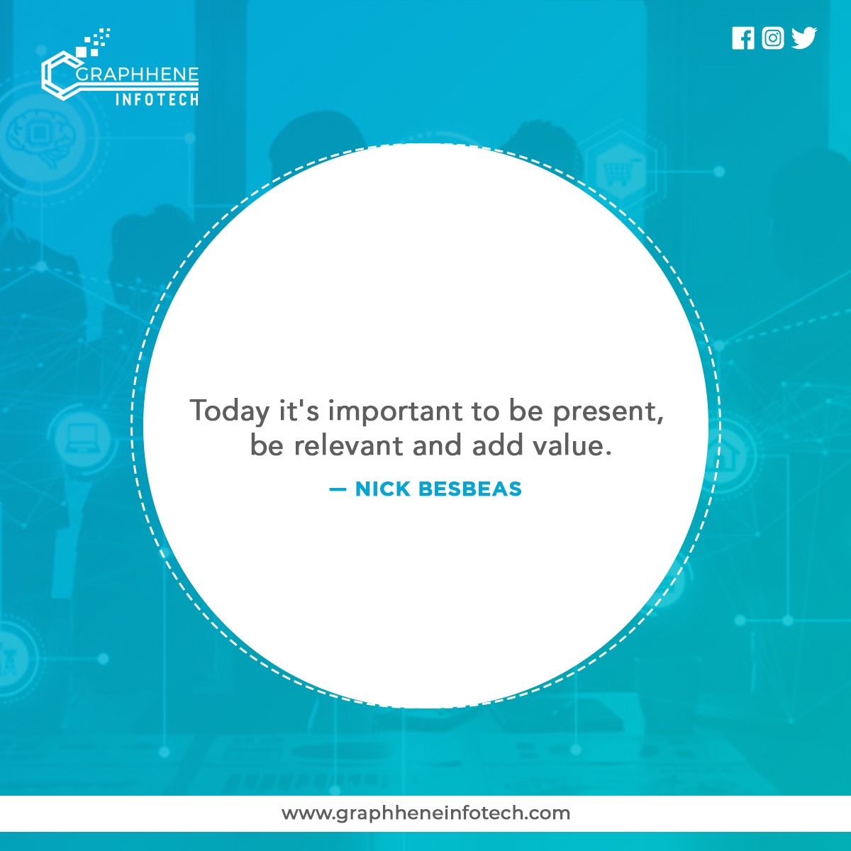 Graphhenesoft's tweet photo. Nick Besbeas, got it truly accurate and precise when he said, "Today it's important to be present, be relevant and add value."
#GraphheneInfotech #agency #communication #ideation #brandstrategy #quotes #nickbesbeas #relevant #present #value #business #risk #wednesdaygrind https://t.co/cdM2KIdBCA