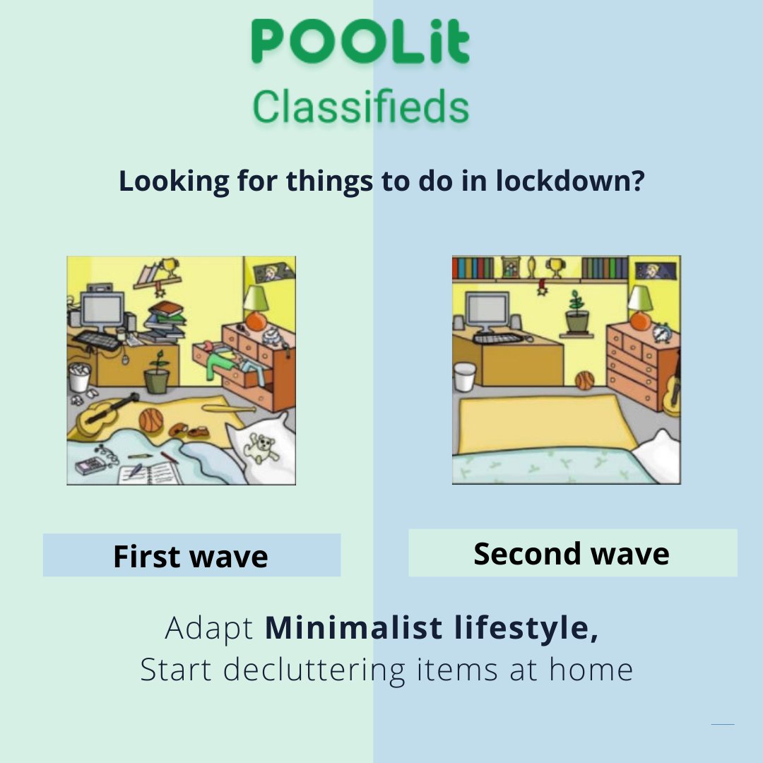 POOLitApp's tweet image. Start your journey towards minimalism during your time at home! Declutter items at home and list them on POOLit Classifieds and put them to better use.
.
.
.
.
.
.
.
.
.
.
.
.
.
#declutterhome #minimalist #minimalistlifestyle #minimalistliving #declutteryourlife #poolit