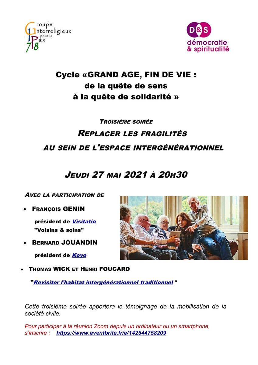 GIP78_'s tweet photo. J-1 ! #VisioConf #GrandAge #fragilités+#générations #27mai 20h30 avec #FrançoisGénin #Visitatio=#SoinsPalliatifs à domicile, @BernardJouandin
#Koyo=#VivreEnsemble pour #BienVieillir, #ThomasWick+#HenriFoucard habitat intergénérationnel
#EnLigne🆓Inscript°↪️https://t.co/b5iTwDdPBg https://t.co/7YFXl9BGTU
