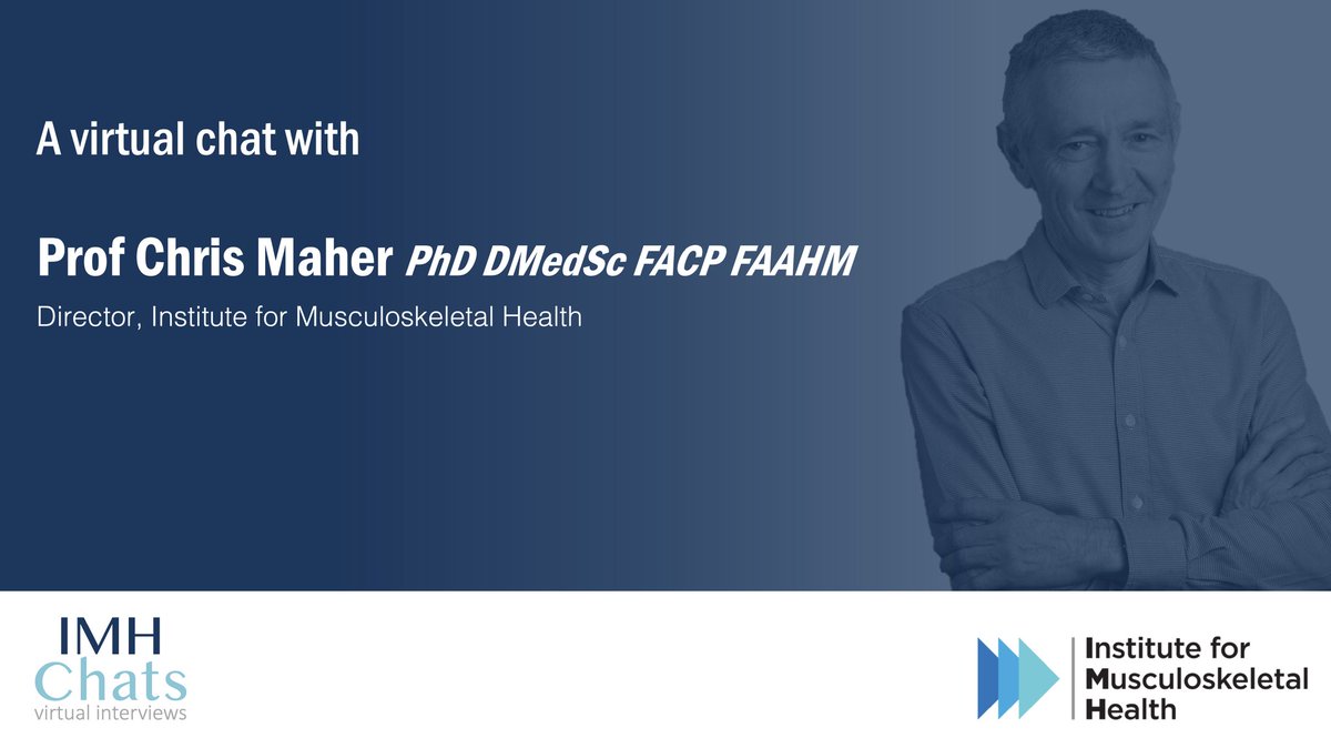 msk_health's tweet photo. Join @msk_health Director &amp; world-leading back pain researcher @CGMMaher &amp; PhD Candidate @AllaMelman in the latest #IMHChats. Hear how @CGMMaher started his research career, tips for early career researchers &amp; the importance of gender equity in research https://t.co/weckN4CFxn https://t.co/7SLmOuYCTB
