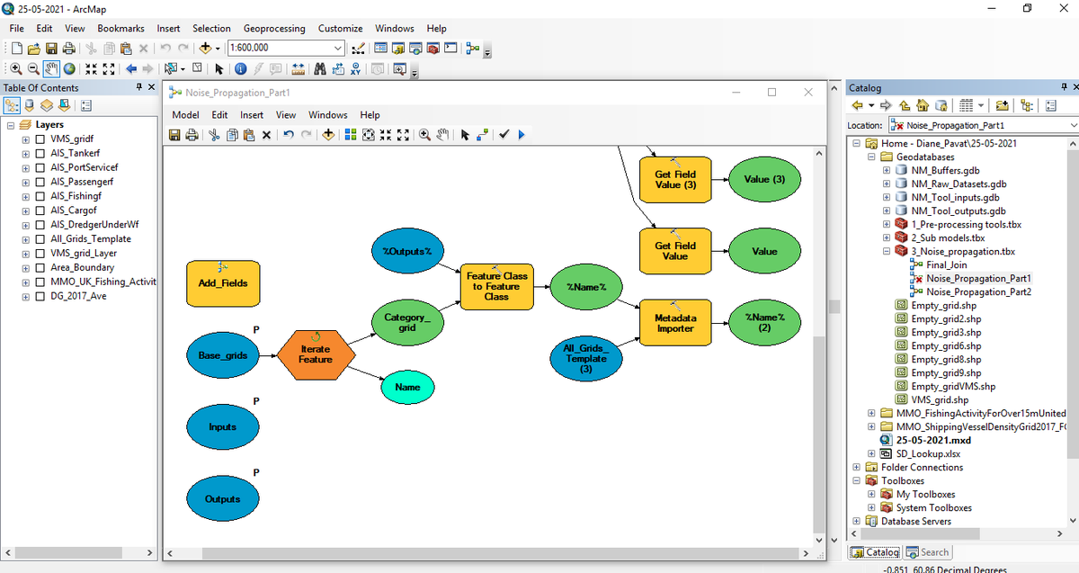 I'm currently using the #ArcGIS ModelBuilder tool for my MSc project to model vessel noise production around O&amp;G platforms in the North Sea, following the <a href="/The_MMO/">Marine Management Organisation</a> 1097 report's methods. If you have any experience with this model or the ModelBuilder tool, please contact me!🚢