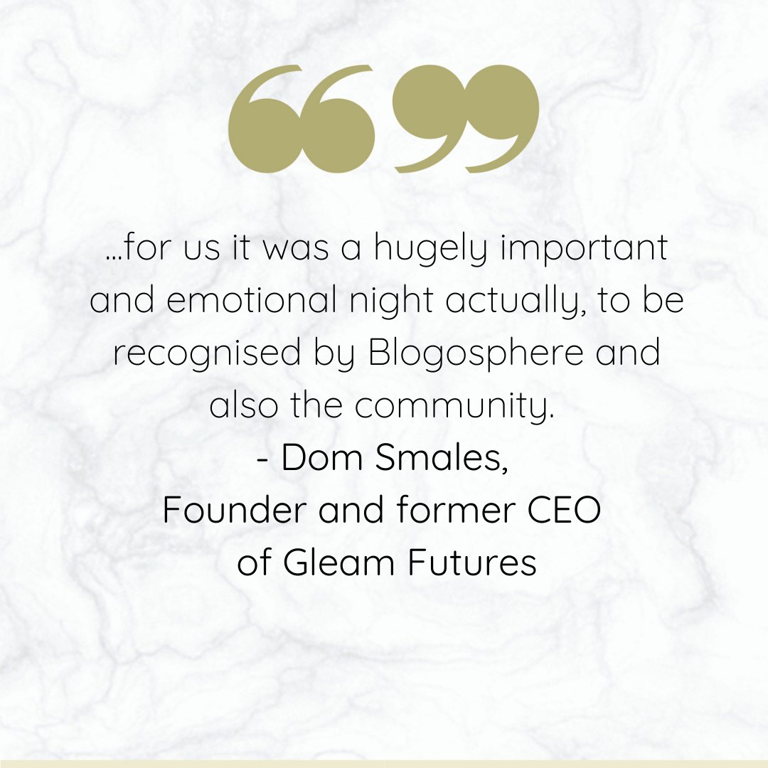 bcreatoruk's tweet photo. "A hugely important and emotional night" - @domsmales, founder and former CEO of Gleam Futures who won Talent Management Company of the Year at the 2019 Awards ⭐️

Less than one week to go until nominations close for #BlogosphereAwards2021: https://t.co/pYX6HELqna https://t.co/sL9HezDsue