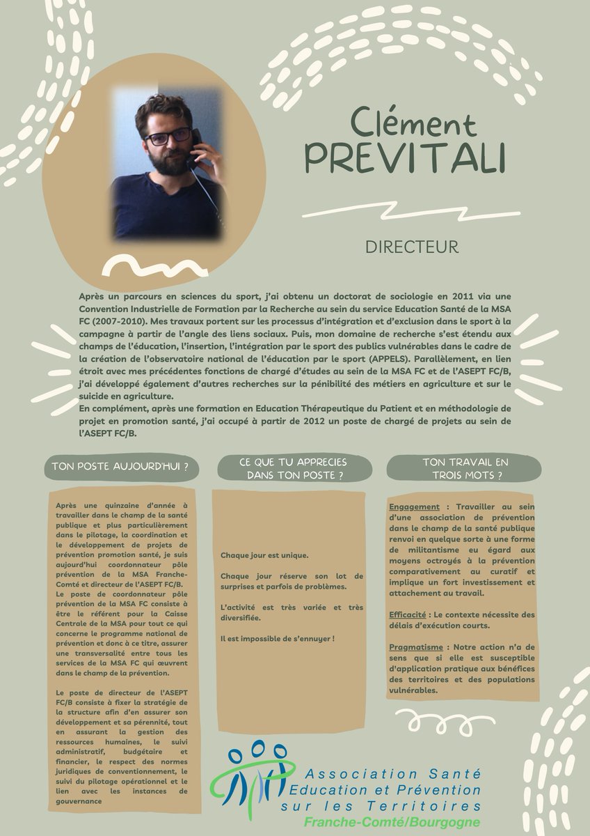AseptFCB's tweet photo. #Unjourunsalarié Cette semaine, découvrez le portrait de @previtalicleme1, directeur de l'@AseptFCB et coordinateur du pôle prévention de @MSAFRANCHECOMTE  !
#TeamAsept https://t.co/VjskrpCrYu
