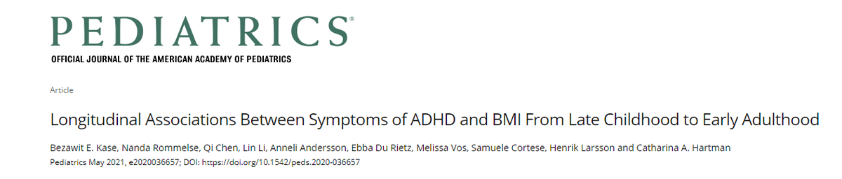 Honored to have contributed to this study out in Pediatrics <a href="/AmerAcadPeds/">American Academy of Pediatrics</a> that advances our knowledge on the intriguing relationship between #ADHD and #obesity #BMI 
pediatrics.aappublications.org/content/early/…