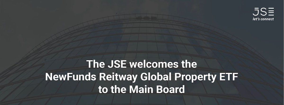 JSE_Group's tweet photo. Today we are pleased to welcome the NewFunds @ReitwayG Global Property Exchange Traded Fund (ETF) on our Main Board. This #ETF which is being launched with @AbsaSouthAfrica, will give local investors exposure to listed property stocks globally.
Read more: https://t.co/kxINFHigU7 https://t.co/Q15iVCN4OJ