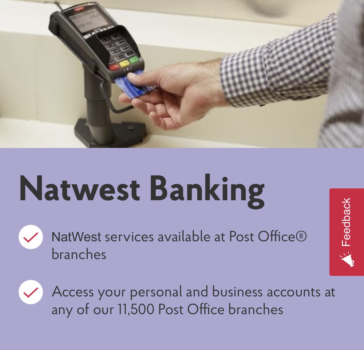 GeorginaWoodco's tweet photo. Did you know that you can use your local Post Office for your #NatWest Banking? 💰 

Below is the full list of services that you can do to make your banking more convenient ⭐️

https://t.co/ZsN7xhCWEg

#CommunityBanker #PostOffice #Ways2Bank #Staffordshire https://t.co/nBaEiRYgnS