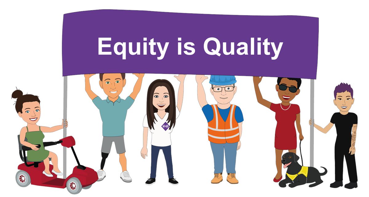 BePeopleSmart's tweet photo. Accessibility is not giving everyone the same solution. Accessibility is giving everyone an equitable experience.

#PeopleSmart #EquityForAll

Image shows the Be #PeopleSmart personas holding up a large banner with the text Equity is Quality. https://t.co/PdgeP72Jbs