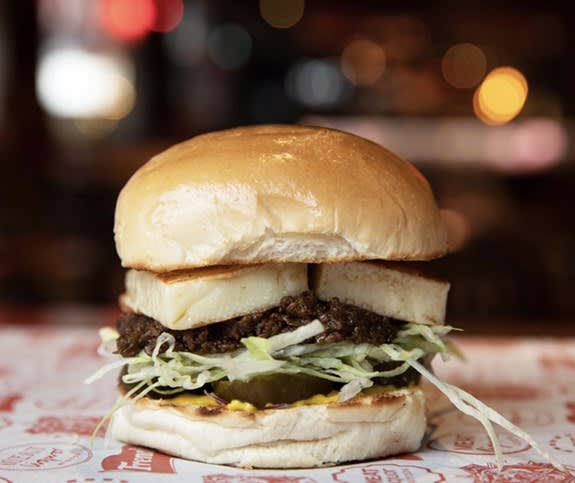 Halloumi &amp; ‘Shrooms (V). Same vibe, but different. 

This veggie fave got a lockdown makeover and now comes with a chestnut Mushroom XO 🔥 🍔