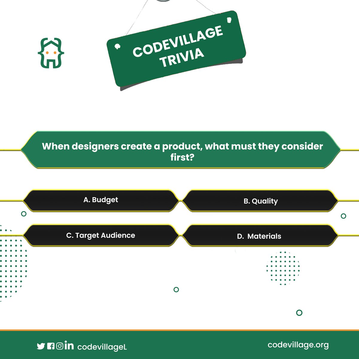 codevillageL's tweet photo. CODEVILLAGE TRIVIA
Test your knowledge of design by giving an appropriate answer to the question below. Let’s go 😉…
#iPhone https://t.co/v2PnI0opLi