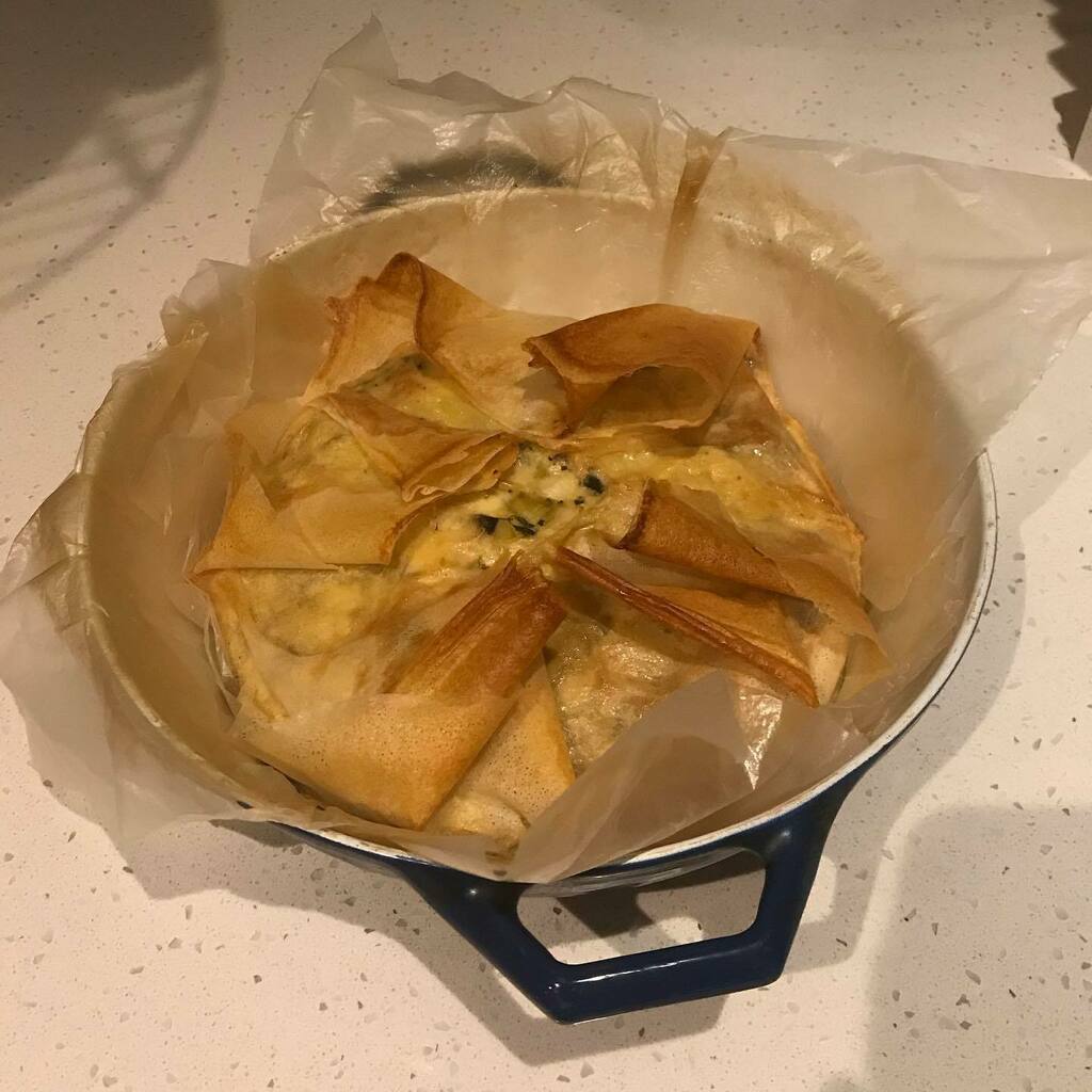 tractorfeed's tweet photo. Day 7: Mushroom and leek quiche wrapped in filo. My sister would say “gross” but she has always detested mushrooms. The #shitfoodphotography angle includes the shadow of my phone. https://t.co/GZfj3GsauB https://t.co/GbKhqeS9T9