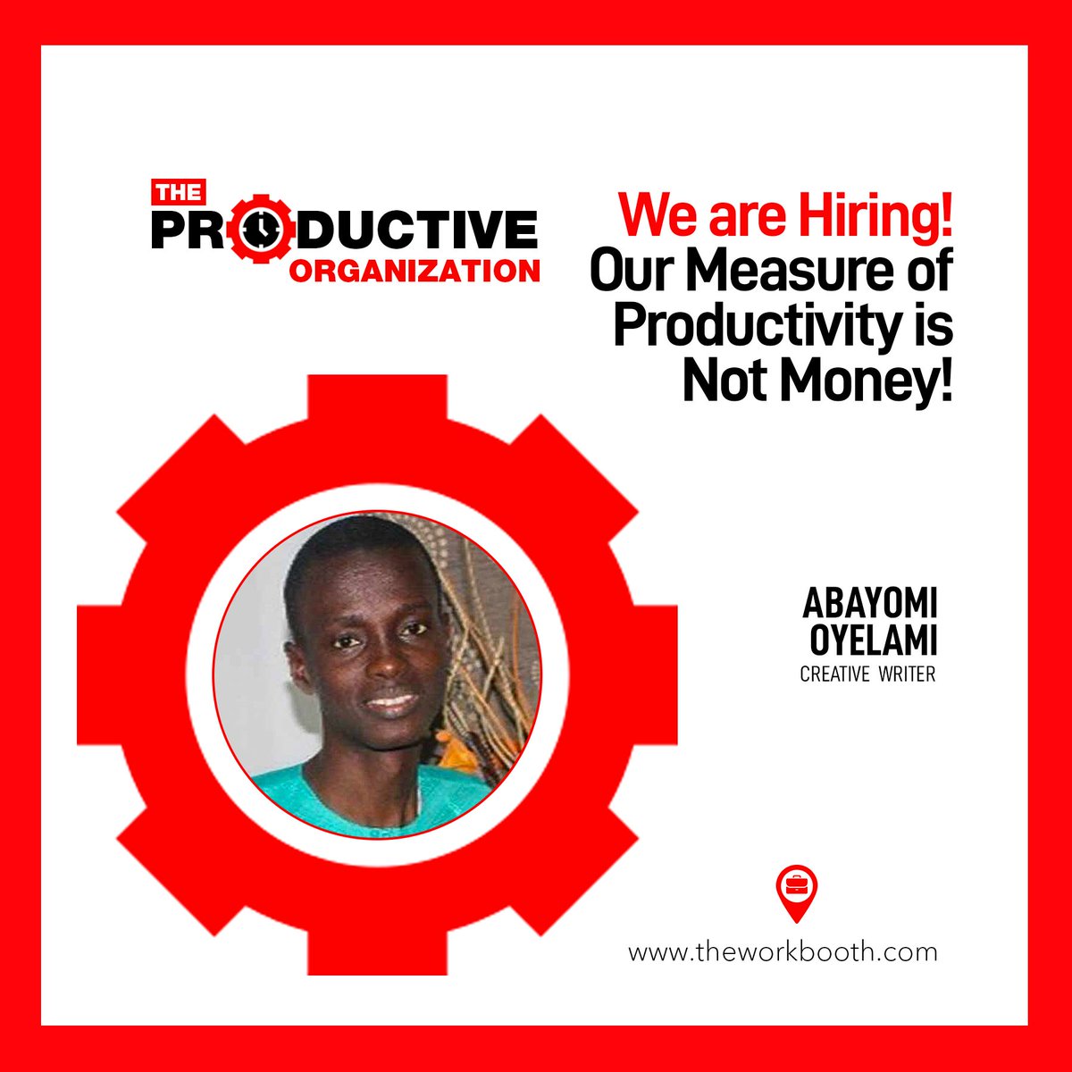 theworkbooth's tweet photo. We are Hiring! Our Measure of Productivity is Not Money!

CLICK THE LINK BELOW TO READ
https://t.co/GzD8HYRyNV

#productivity #career #entrepreneurship #sidehustle #naijaentrepreneur #naijastartups #africa #africabusiness #theworkplaceMagazine https://t.co/zsGkQQYkeo