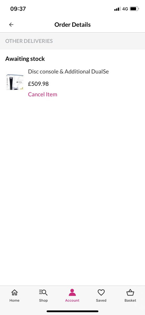 AndyyGray's tweet photo. @ps5ukalerts I ordered one now it says awaiting stock?? https://t.co/DgzsgNHRDe