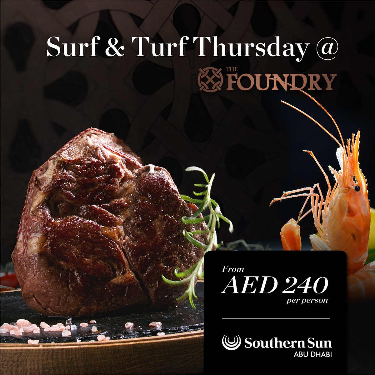 Surf &amp; Turf is back at The Foundry! Create your ideal dish by mix and matching classic seafood with premium quality steaks. 

Every Thursday from 7pm – 10pm

To learn more, please visit bit.ly/TheFoundrySurf…

#surfandturf #Unlimited #Steaks #Seafood  #inAbudhabi #yoUAE