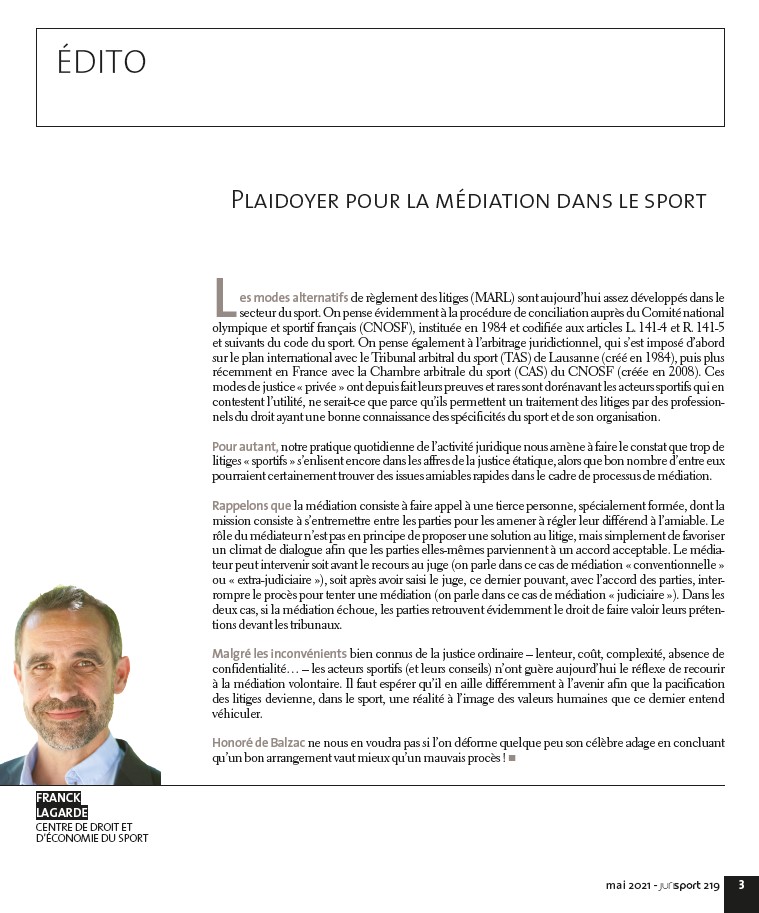 CDESLimoges's tweet photo. - Jurisport n°219 mai 2021 -

Au programme :
➡️Un dossier qui analyse l'édition 2021 du code mondial antidopage dans toute sa complexité et son originalité, coordonné par @skander_karaa. 
➡️La tribune de @G_Naslin : "Un football responsable, solidaire et inclusif". https://t.co/fT5QUxkztV