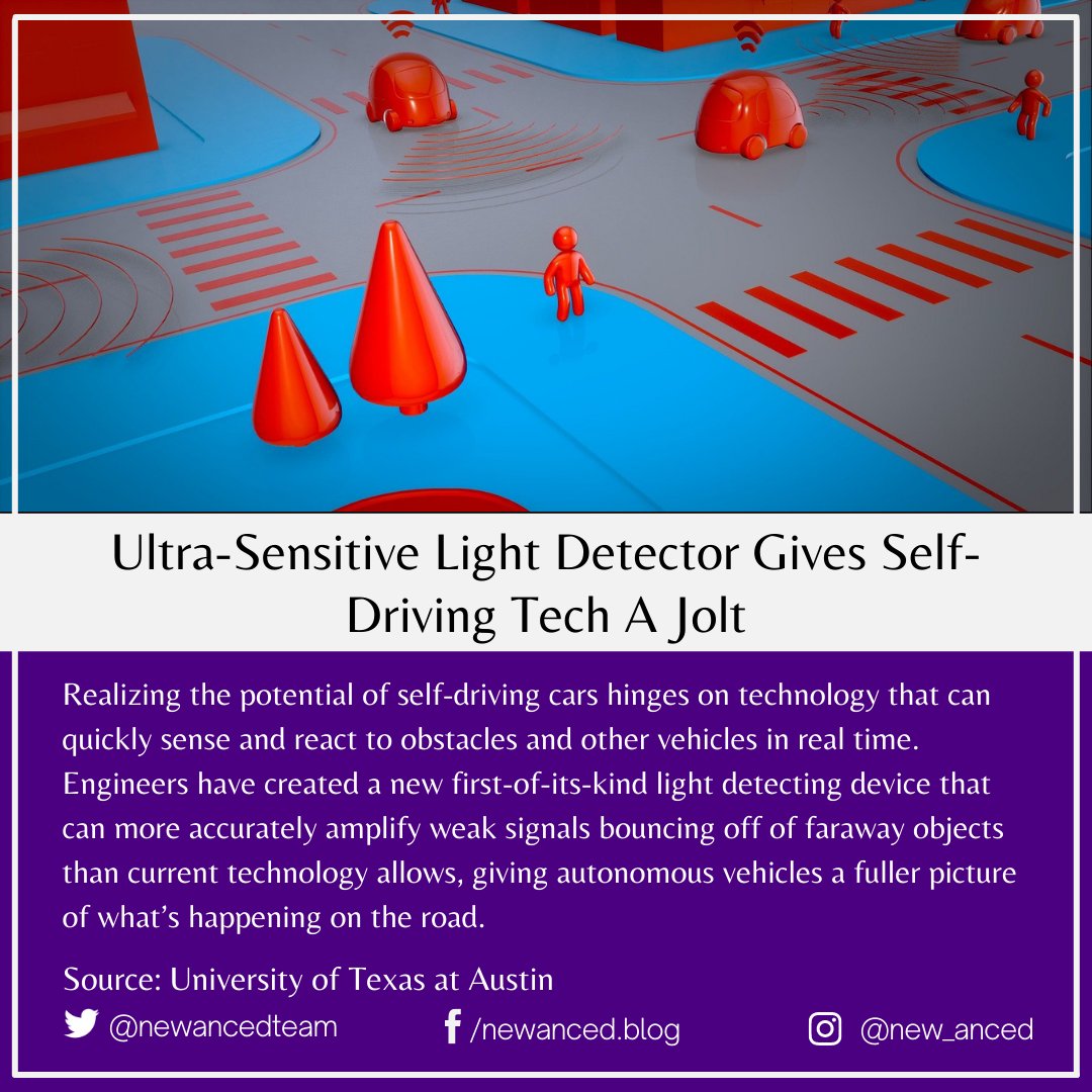sciencenstuf's tweet photo. Ultra-Sensitive Light Detector Gives Self-Driving Tech A Jolt

Source: University of Texas at Austin

📷 Julien Tromeur from Pixabay

#tech #news #ultrasensitive #lightdetector #selfdriving #obstacles #realtime #waeksignals #universityoftexasataustin

https://t.co/SKP353j25Z https://t.co/XslM2YVcfq