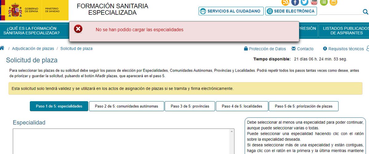 FranciscoIgea's tweet photo. El sistema de elección MIR se cae nada más empezar... vaya papelón! https://t.co/0NhTVsbeU5