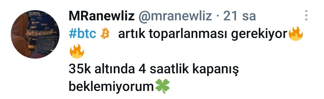24 saat içinde ne olacağını anlattım ve yine gerçekleşti🔥🔥
Bu tweeti attığımda düşüşteydi ve 36.5lere gidiyordu ancak ondan sonraki 6 tane 4 saatlik mumun hiçbiri 35 altında olmadı
Anlık fiyatı 40.3😊
Ama siz yine de bir RT'yi bir beğeniyi çok görüyorsunuz canınız sağolsun🍀