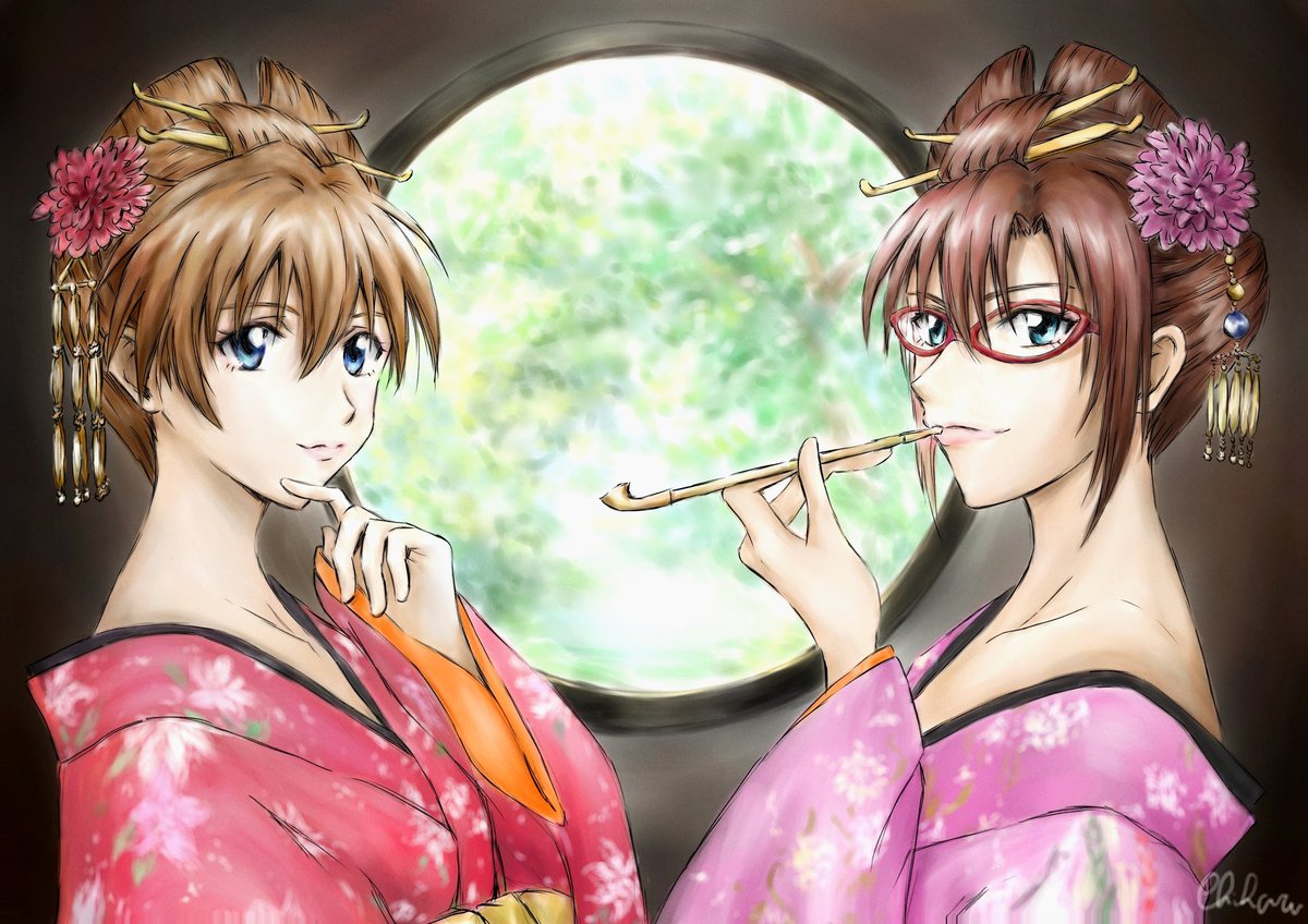 エヴァンゲリオン なぜか花魁風のアスカとマリさん描いてみました エヴァ アスカ 真希波 ちはる Chiharu 千晴宗真のイラスト