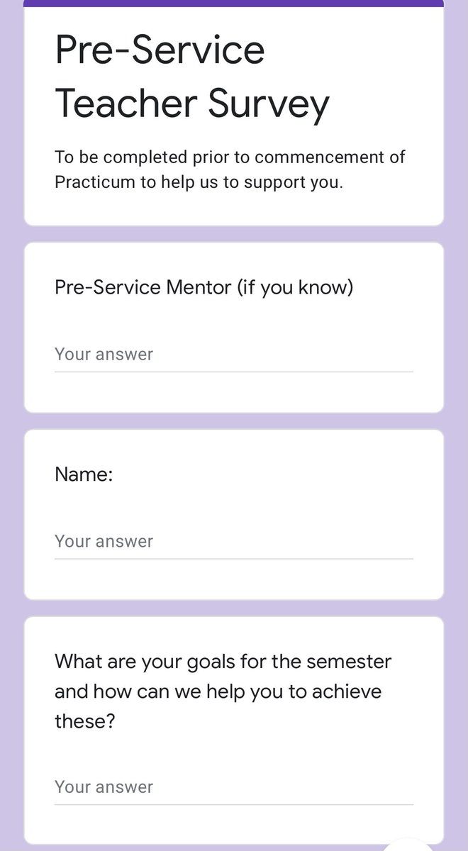 TeachInspire_au's tweet photo. I have a 4th year pre-service teacher joining me soon. This time, Iโve decided to try and use a survey to get to know them during our first meeting. What should I add or change? Happy to share the survey too #teachertwitter #aussieED #teaching #edutwitter #teachers #nswed https://t.co/cTfGXTA1VS