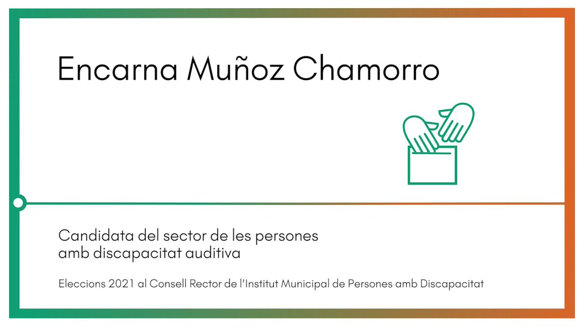 BCN_Accessible's tweet photo. 🗳️| Encara no saps a qui votar a les #EleccionsIMPD ❓

Encarna Muñoz (@EMuoz54) t'explica per què l'hauries de votar ❗ Es presenta al sector de les persones amb discapacitat auditiva amb una candidatura individual.
#DecidimBCN

🔗 https://t.co/xdV4J5ixLN https://t.co/4yMUDKB6jS